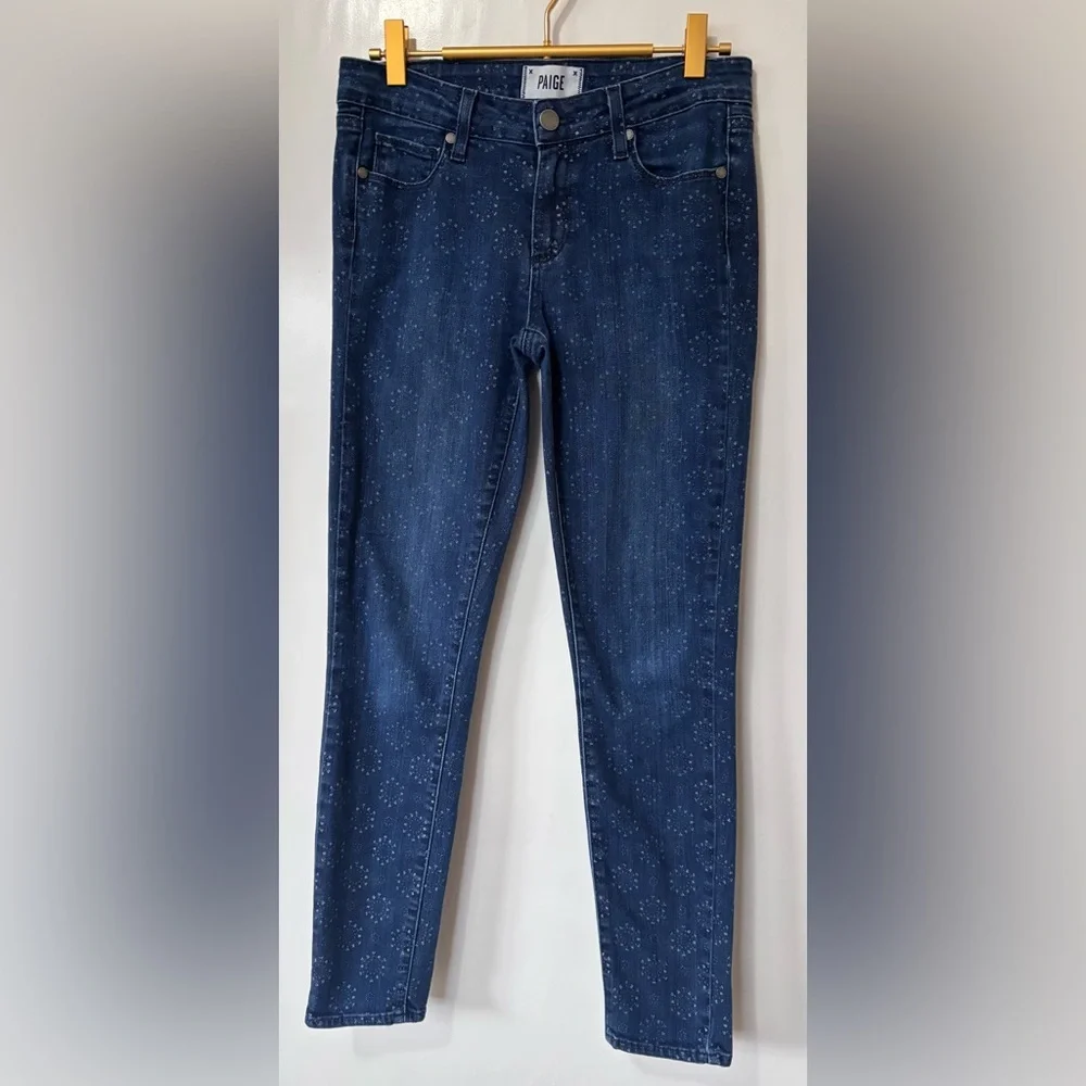 PAIGE| Dark Blue ‘Bandanna’ Print Denim Ankle Skinny Straight Leg Jeans Sz 27 - Picture 2 of 5